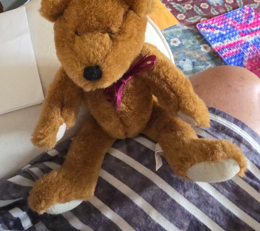Classic Brown Teddy Bear Plush with Purple Bow - Oriental trading vintage